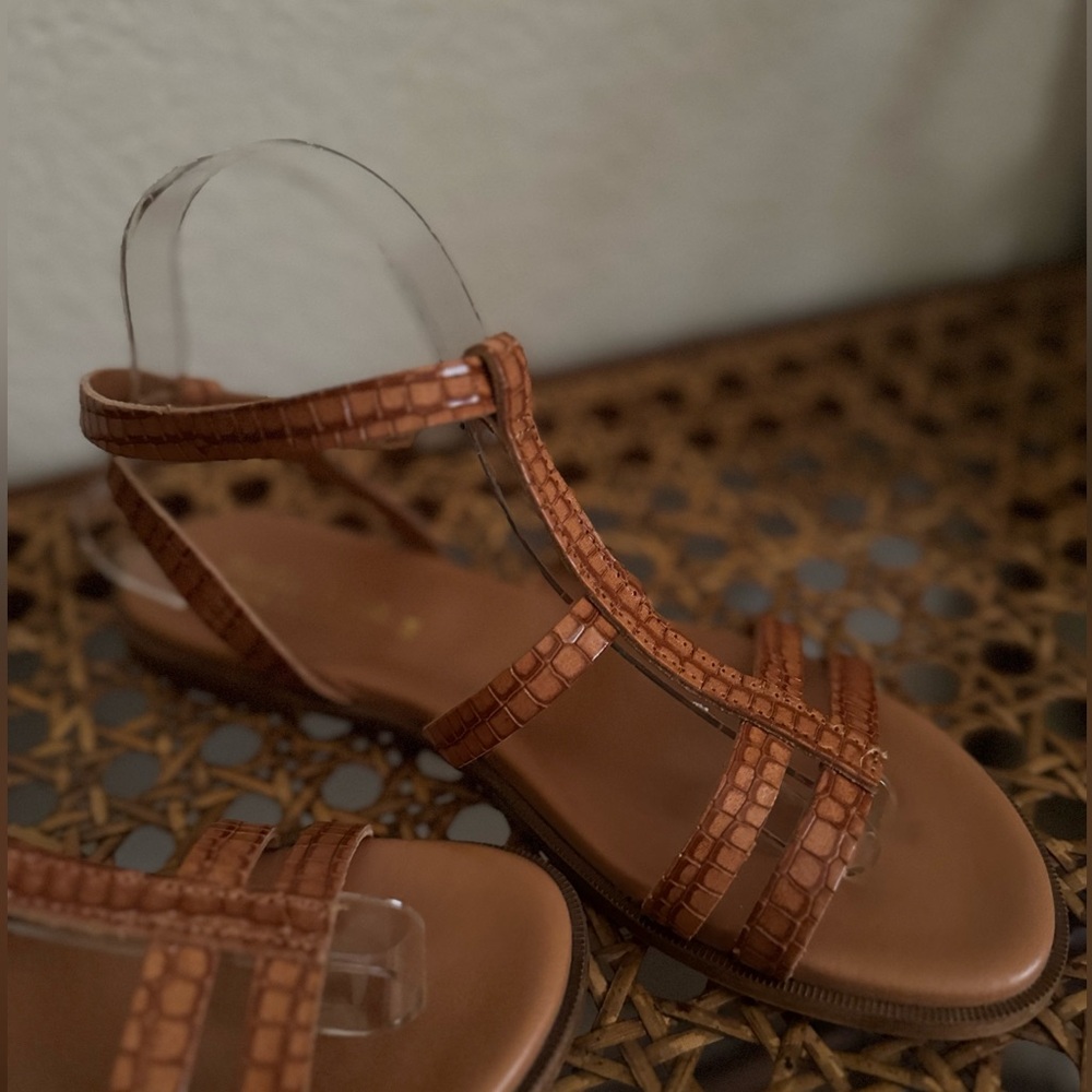 Bella Vita Brown Croc-Embossed Sandals